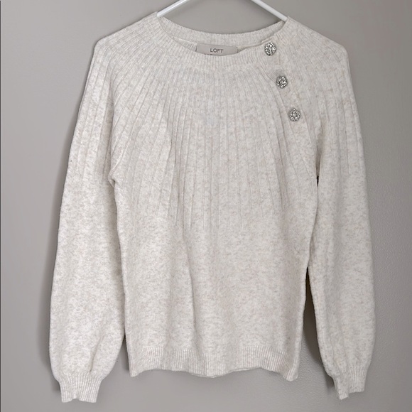 LOFT Button Trim Cream Sweater - Picture 1 of 4